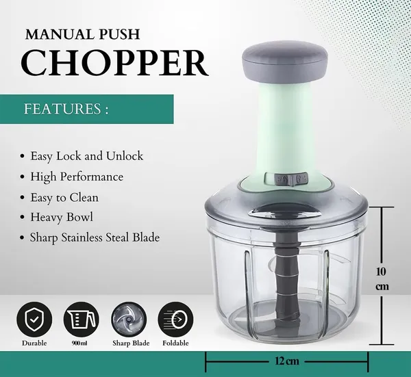 Multicolour_Easy_To_Use_Hand_Press_Fruits_And_Vegetable_Push_Chopper_900Ml_For_Kitchen_4_Sharp_Stainless_Steel_Blades,_Unbreakable_Food-Grade_Plastic,_Anti-Slip_Base,_Made_In_India_With_Warranty