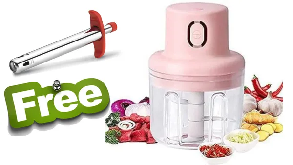 Pink_Mini_Usb_Wireless_Electric_Garlic_Chopper,_Mini_Food_Chopper_Garlic_Mincer_Blender_Meat_Grinder_Waterproof_Rechargeable__(Electric_Mini_Garlic_Grinder),_45_Watts,_Pink_+_Free_Gas_Lighter
