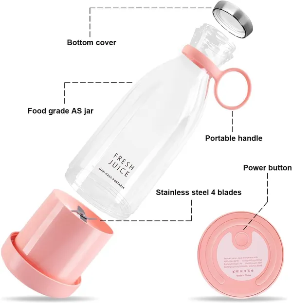 Multicolour_Portable_Blender_Rechargeable_Bottle_With(1200_Mah)_Protein_Shake|Smothies_|Crushing_Fruits_Spinner_Juicer_With_Usb_Electric_&_Battery_With_6_Blades_Grinder-Assorted_Colours_+_Free_Knife