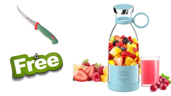 Multicolour_Portable_Blender_Rechargeable_Bottle_With(1200_Mah)_Protein_Shake|Smothies_|Crushing_Fruits_Spinner_Juicer_With_Usb_Electric_&_Battery_With_6_Blades_Grinder-Assorted_Colours_+_Free_Knife