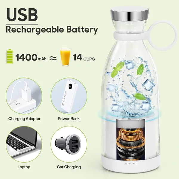 Multicolour_Portable_Blender_Rechargeable_Bottle_With(1200_Mah)_Protein_Shake|Smothies_|Crushing_Fruits_Spinner_Juicer_With_Usb_Electric_&_Battery_With_6_Blades_Grinder-Assorted_Colours_+_Free_Knife