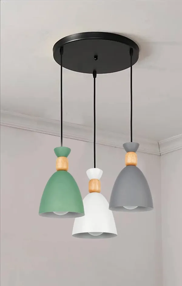 3_Light_Cluster_Hanging_Shade_Light,_Grey,_White_and_Green