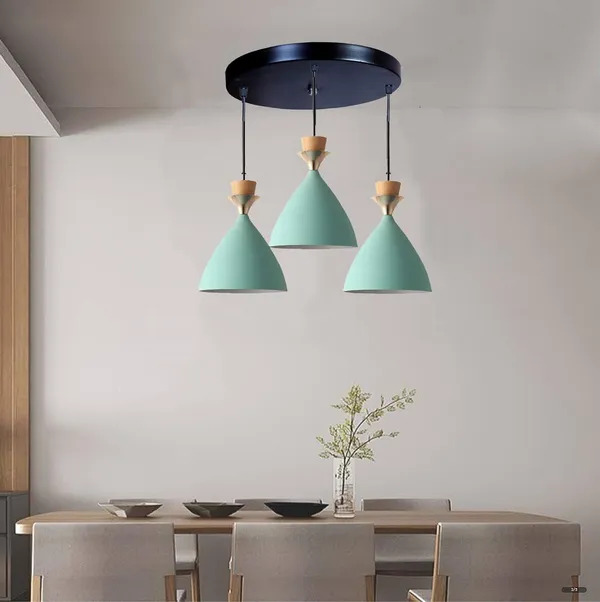 3_Light_Cluster_Hanging_Bell_Shade_Light,_Aqua_Blue