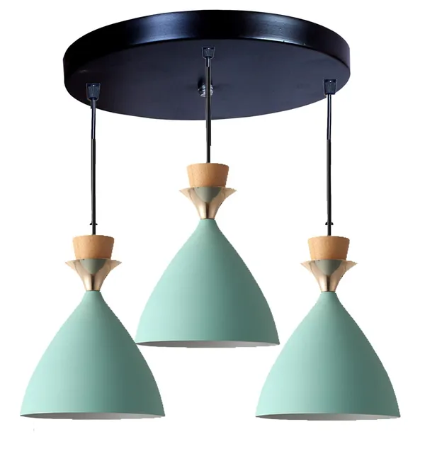 3_Light_Cluster_Hanging_Bell_Shade_Light,_Aqua_Blue