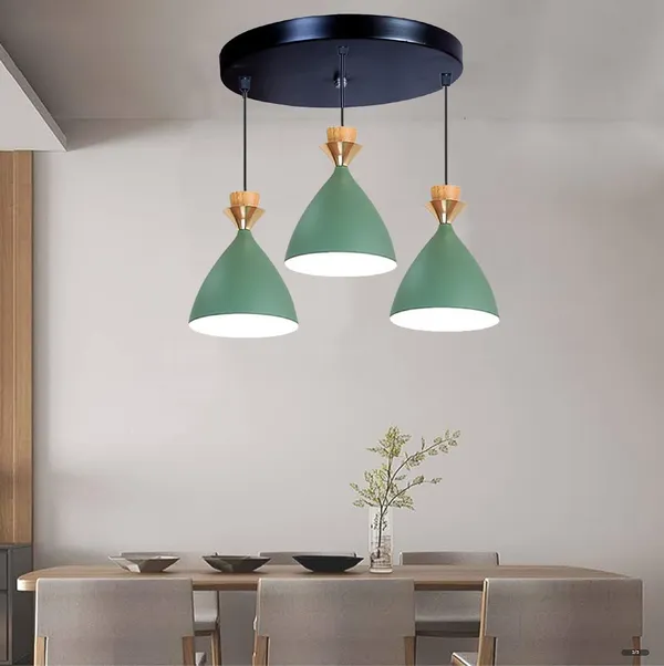 3_Light_Cluster_Hanging_Bell_Shade_Light,_Green