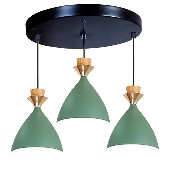 3_Light_Cluster_Hanging_Bell_Shade_Light,_Green