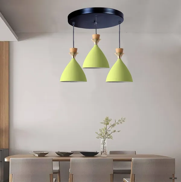 3_Light_Cluster_Hanging_Bell_Shade_Light,_Moss_Green