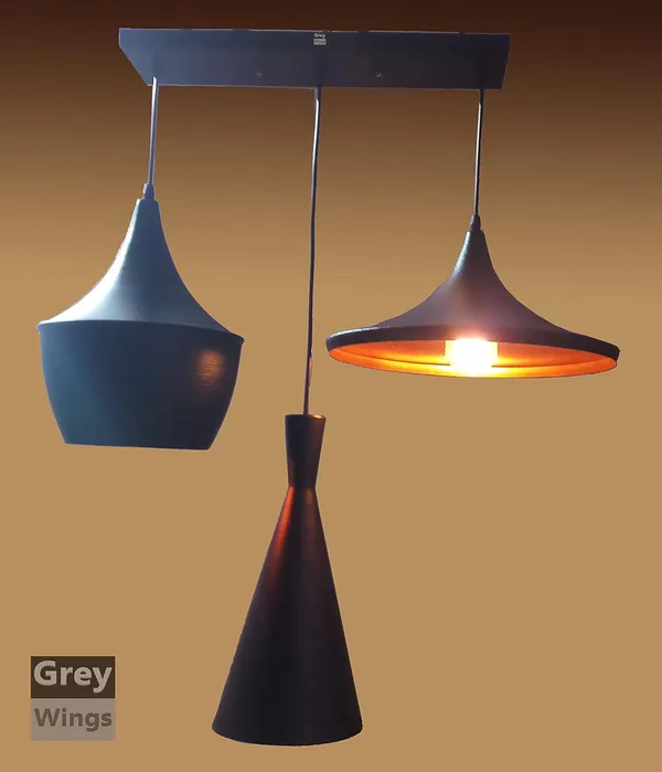 3_Lamp_Linear_Industrial_Black_Texture_Finish_Aluminium_Shade_Hanging_Pendant_Ceiling_Lamp_Fixture_Tulip_Cone_Disc_(Big)