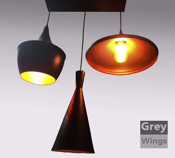 3_Lamp_Linear_Industrial_Black_Texture_Finish_Aluminium_Shade_Hanging_Pendant_Ceiling_Lamp_Fixture_Tulip_Cone_Disc_(Big)