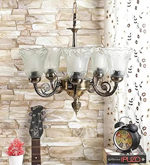 5_Lamp_Antique_Brass_Portuguese_Style_Chandelier,(Antique_Bronze),_Bulbs_Not_Included