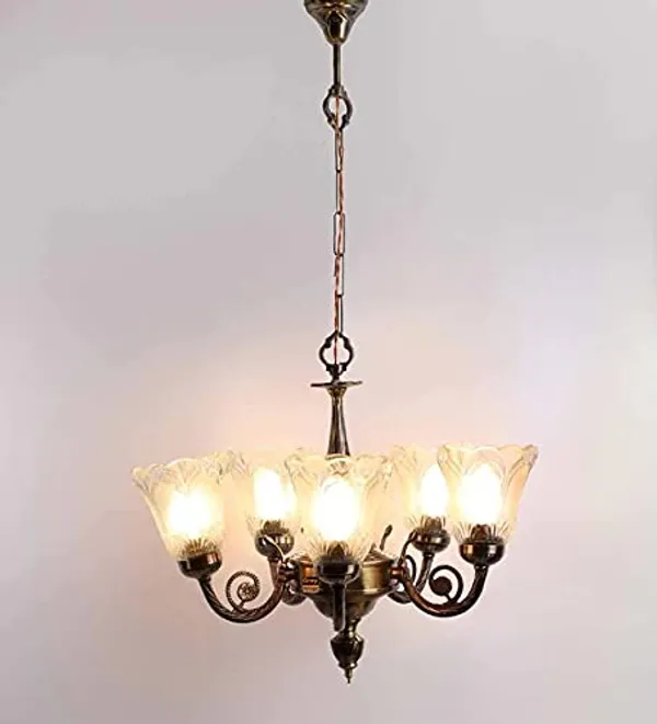 5_Lamp_Antique_Brass_Portuguese_Style_Chandelier,(Antique_Bronze),_Bulbs_Not_Included