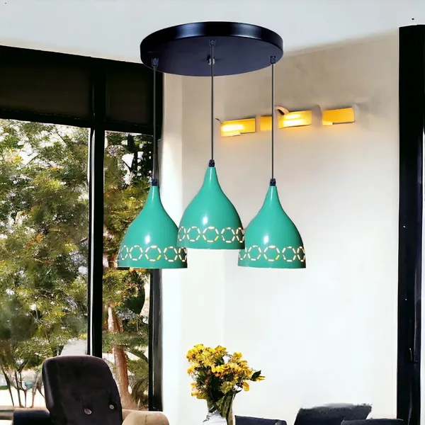 Aluminium_3_Light_Cluster_Hanging_Laser_Cutting_6_Inches_Shade_Light,_Green
