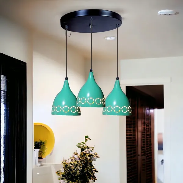 Aluminium_3_Light_Cluster_Hanging_Laser_Cutting_6_Inches_Shade_Light,_Green