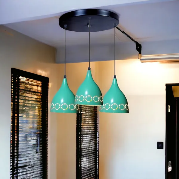 Aluminium_3_Light_Cluster_Hanging_Laser_Cutting_6_Inches_Shade_Light,_Green