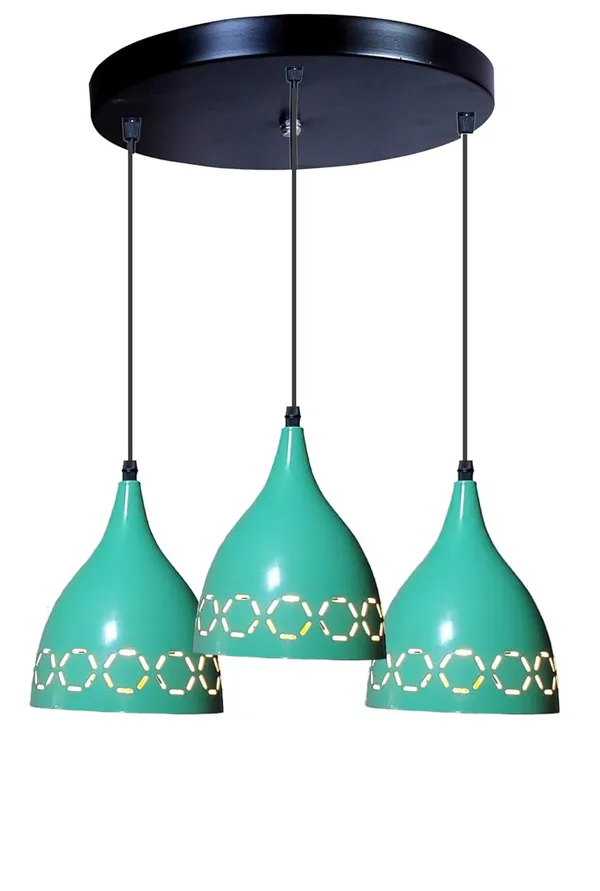 Aluminium_3_Light_Cluster_Hanging_Laser_Cutting_6_Inches_Shade_Light,_Green