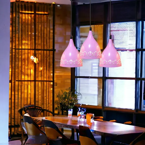 Aluminium_3_Light_Cluster_Hanging_Laser_Cutting_6_Inches_Shade_Light,_Pink
