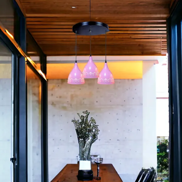 Aluminium_3_Light_Cluster_Hanging_Laser_Cutting_6_Inches_Shade_Light,_Pink