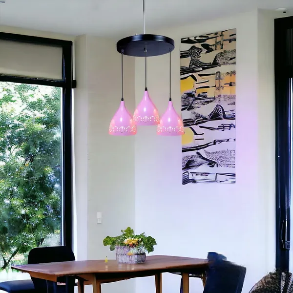Aluminium_3_Light_Cluster_Hanging_Laser_Cutting_6_Inches_Shade_Light,_Pink