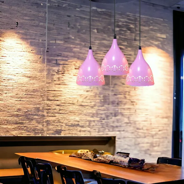 Aluminium_3_Light_Cluster_Hanging_Laser_Cutting_6_Inches_Shade_Light,_Pink