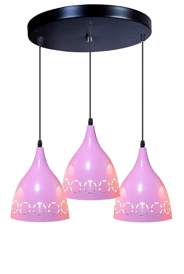 Aluminium_3_Light_Cluster_Hanging_Laser_Cutting_6_Inches_Shade_Light,_Pink
