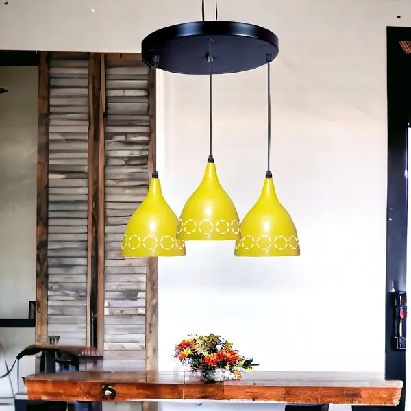Aluminium_3_Light_Cluster_Hanging_Laser_Cutting_6_Inches_Shade_Light,_Yellow