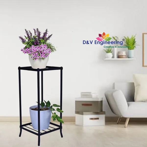 2-Tiered_Shelf_Floor_Mount_Indoor_Outdoor_Multi-Purpose_Flower_Plant_Pot_Display_Tray_Shelf_Stand_-_Black_(DVWDS-04B)