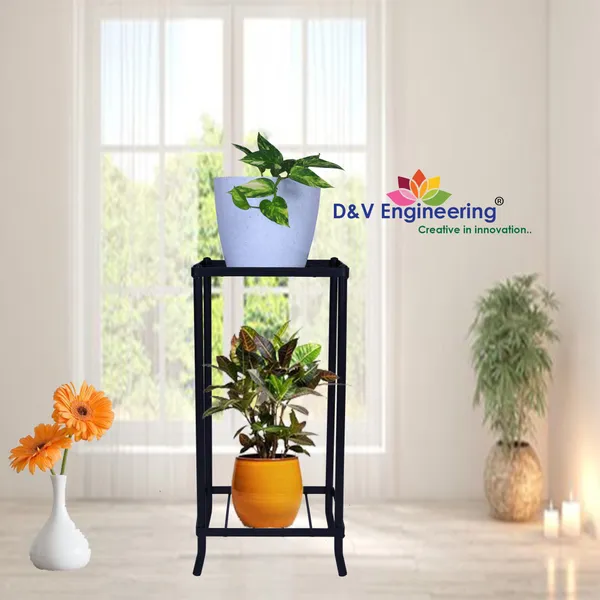 2-Tiered_Shelf_Floor_Mount_Indoor_Outdoor_Multi-Purpose_Flower_Plant_Pot_Display_Tray_Shelf_Stand_-_Black_(DVWDS-04B)