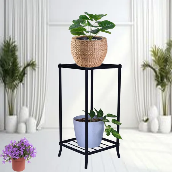 2-Tiered_Shelf_Floor_Mount_Indoor_Outdoor_Multi-Purpose_Flower_Plant_Pot_Display_Tray_Shelf_Stand_-_Black_(DVWDS-04B)