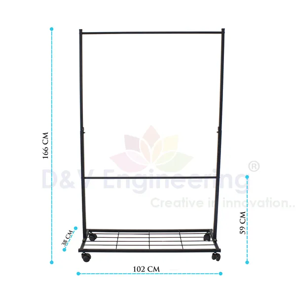 Heavy_Duty_Cloth_Hanger_Rack_With_Wheel,Garment_Rack,Drying_Rack_For_Hanging_Cloths_For_Home_With_Shelf_,_Black_(DVCH-02B)