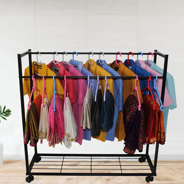 D&V ENGINEERING Heavy Duty Cloth Hanger Rack With Wheel,Garment Rack,Drying  Rack For Hanging Cloths For Home With Shelf (DVCH-03B) Price in India