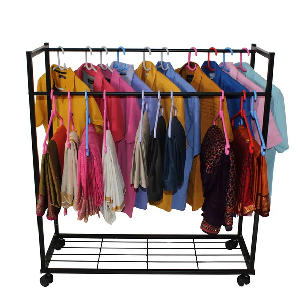 Heavy_Duty_Cloth_Hanger_Rack_With_Wheel,Garment_Rack,Drying_Rack_For_Hanging_Cloths_For_Home_With_Shelf_(DVCH-03B)