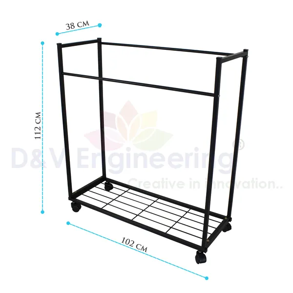 Heavy_Duty_Cloth_Hanger_Rack_With_Wheel,Garment_Rack,Drying_Rack_For_Hanging_Cloths_For_Home_With_Shelf_(DVCH-03B)