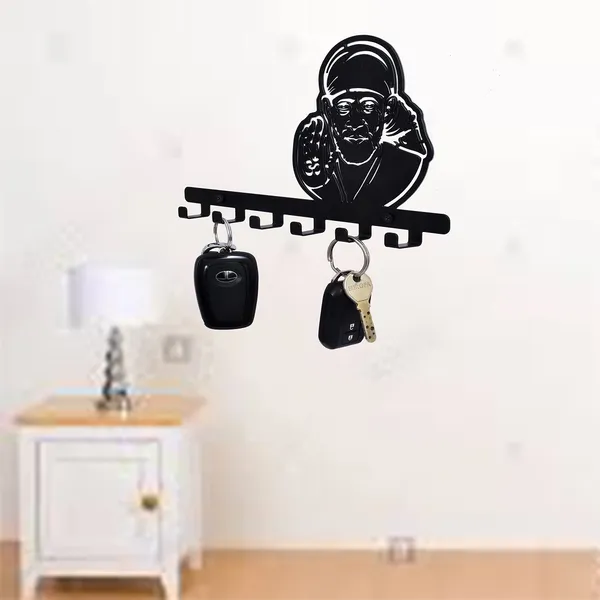 Lord_Sai_Baba_Design_Wall_Mounted_Key_Holder_Key_Stand_for_Home/Living_Room_decoration25_X_15.5_X_2.5_cm-Black_(DVKH-04B-S)