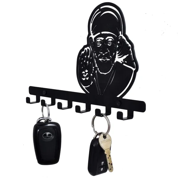 Lord_Sai_Baba_Design_Wall_Mounted_Key_Holder_Key_Stand_for_Home/Living_Room_decoration25_X_15.5_X_2.5_cm-Black_(DVKH-04B-S)