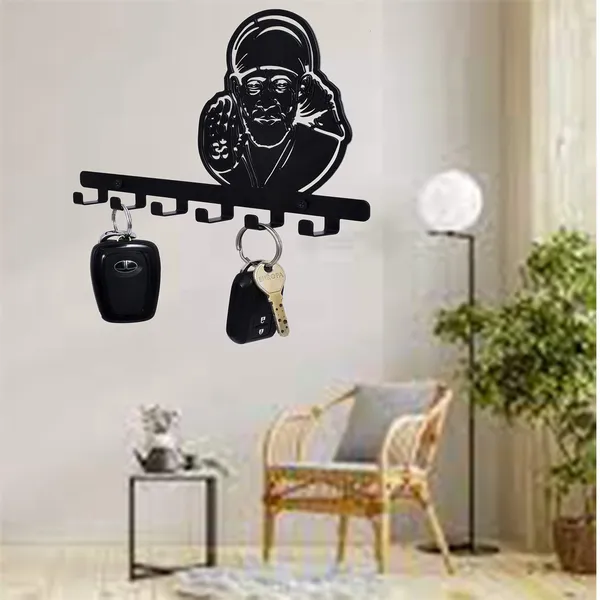 Lord_Sai_Baba_Design_Wall_Mounted_Key_Holder_Key_Stand_for_Home/Living_Room_decoration25_X_15.5_X_2.5_cm-Black_(DVKH-04B-S)