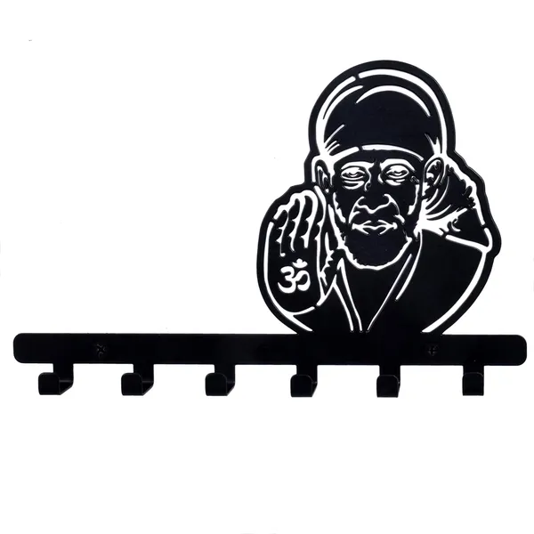 Lord_Sai_Baba_Design_Wall_Mounted_Key_Holder_Key_Stand_for_Home/Living_Room_decoration25_X_15.5_X_2.5_cm-Black_(DVKH-04B-S)