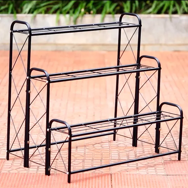Indoor/Outdoor_3_Tier,_9_Planter_Floor_Standing_Or_Tabletop_Stand/Flowerpot_Stand_For_Home/Garden_Decor,_82Cm_Height_-_Black,_Step_Shelf_(DVPOT-11B)