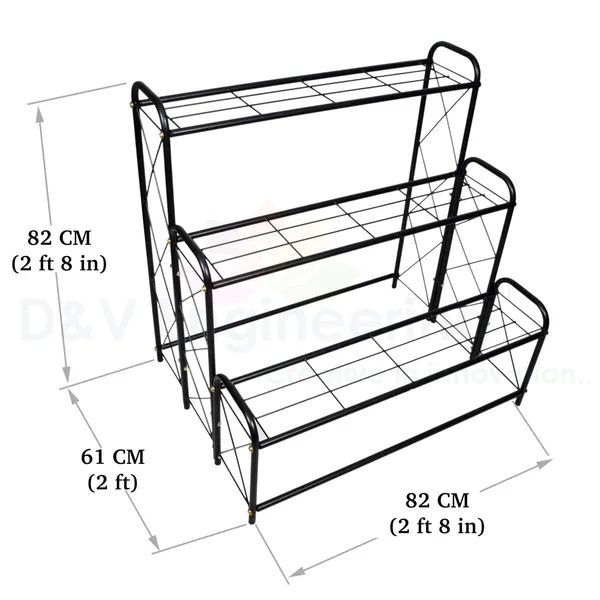 Indoor/Outdoor_3_Tier,_9_Planter_Floor_Standing_Or_Tabletop_Stand/Flowerpot_Stand_For_Home/Garden_Decor,_82Cm_Height_-_Black,_Step_Shelf_(DVPOT-11B)