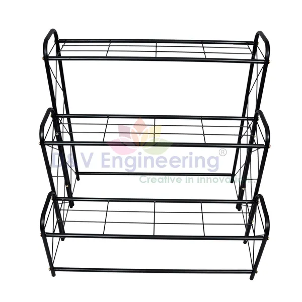 Indoor/Outdoor_3_Tier,_9_Planter_Floor_Standing_Or_Tabletop_Stand/Flowerpot_Stand_For_Home/Garden_Decor,_82Cm_Height_-_Black,_Step_Shelf_(DVPOT-11B)