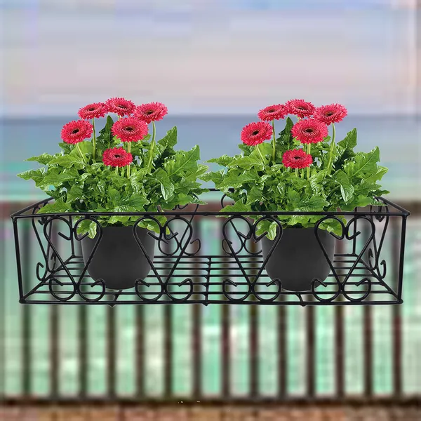 Railings_Pot_Stand/Flower_Plant_Display_Stand_for_Multiple_Plants_Balcony_(Adjustable_Hanger_-_Black)_DVPOT-18B-A
