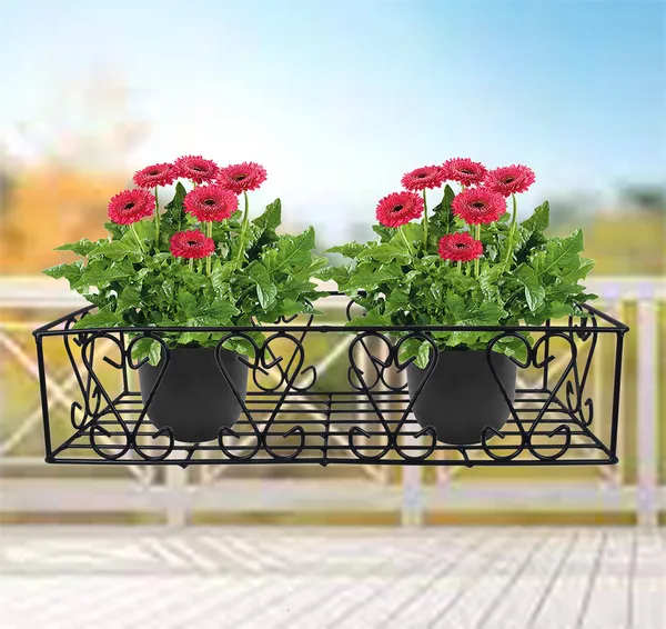 Railings_Pot_Stand/Flower_Plant_Display_Stand_for_Multiple_Plants_Balcony_(Fixed_Hanger_-_Black)_(DVPOT-18B-FX)