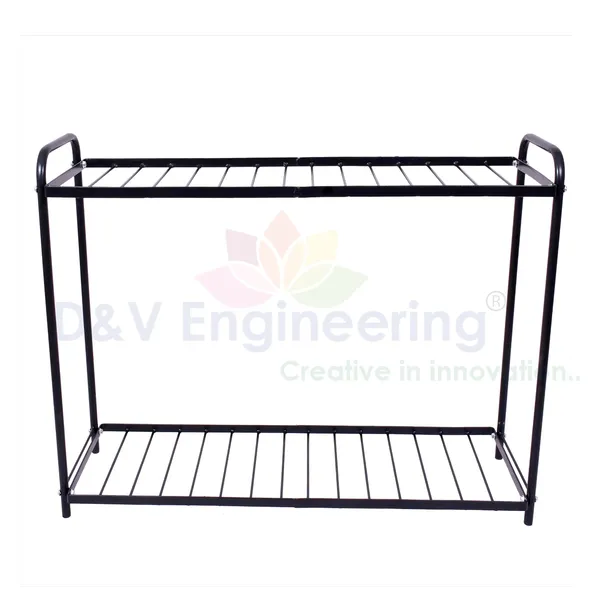 2-Tier_Indoor_Outdoor_Multipurpose_Plant_Stand_Rack,_Flower_Pot_Display_Shelf,_32.25"_Wide,_26.8"_Height_-_Black_(DVPOT-31B-2T)