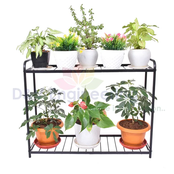 2-Tier_Indoor_Outdoor_Multipurpose_Plant_Stand_Rack,_Flower_Pot_Display_Shelf,_32.25"_Wide,_26.8"_Height_-_Black_(DVPOT-31B-2T)