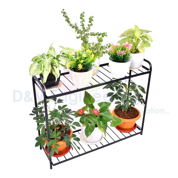 2-Tier_Indoor_Outdoor_Multipurpose_Plant_Stand_Rack,_Flower_Pot_Display_Shelf,_32.25"_Wide,_26.8"_Height_-_Black_(DVPOT-31B-2T)