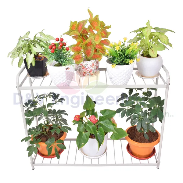 2-Tier_Indoor_Outdoor_Multipurpose_Plant_Stand_Rack,_Flower_Pot_Display_Shelf,_32.25"_Wide,_26.8"_Height_-_Grey_(DVPOT-31-W-2T)