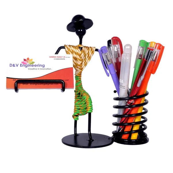 Pen_stand,pencil_stand,pen_-pencil_holder,visiting_card_stand,visiting_card_holder,business_card_holder_for_office_table,table_top_visiting_card_stand,desk_organizer_for_office_(white-Green)_DVPS-03B