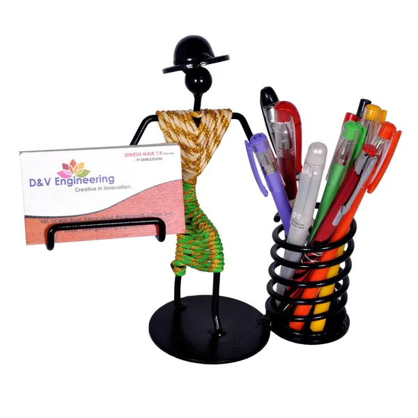 Pen_stand,pencil_stand,pen_-pencil_holder,visiting_card_stand,visiting_card_holder,business_card_holder_for_office_table,table_top_visiting_card_stand,desk_organizer_for_office_(white-Green)_DVPS-03B