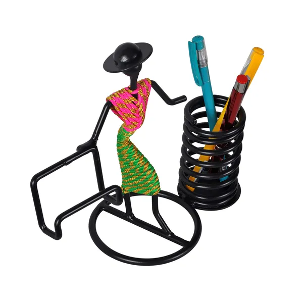 Hand_type_Pen/Pencil_and_Visiting_Card_Holder_with_Indian_Pink/Green_Dressed_Lady_(DVPS-03PG)