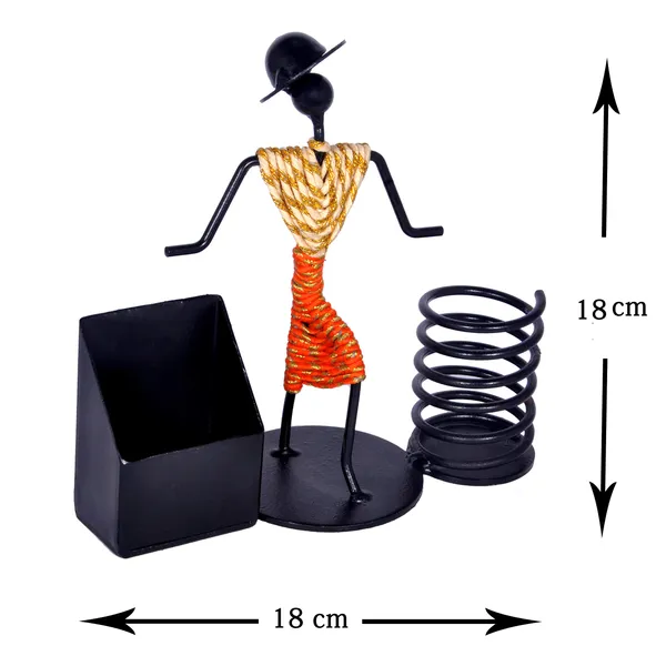 Pen_stand,pencil_stand,pen_-pencil_holder,visiting_card_stand,visiting_card_holder,business_card_holder_for_office_table,table_top_visiting_card_stand,desk_organizer_for_office_(white-orange)