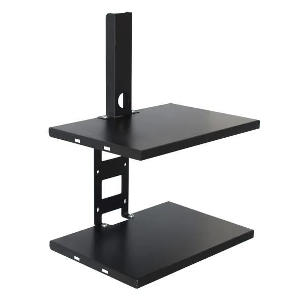 Double_Shelf_Wall_Mount_Stand/Set_Top_Box_Stand/Hospital_Monitor_Holder,_Tray_Size-13.6"X_9"_-_Black_(DVSTB-09B)